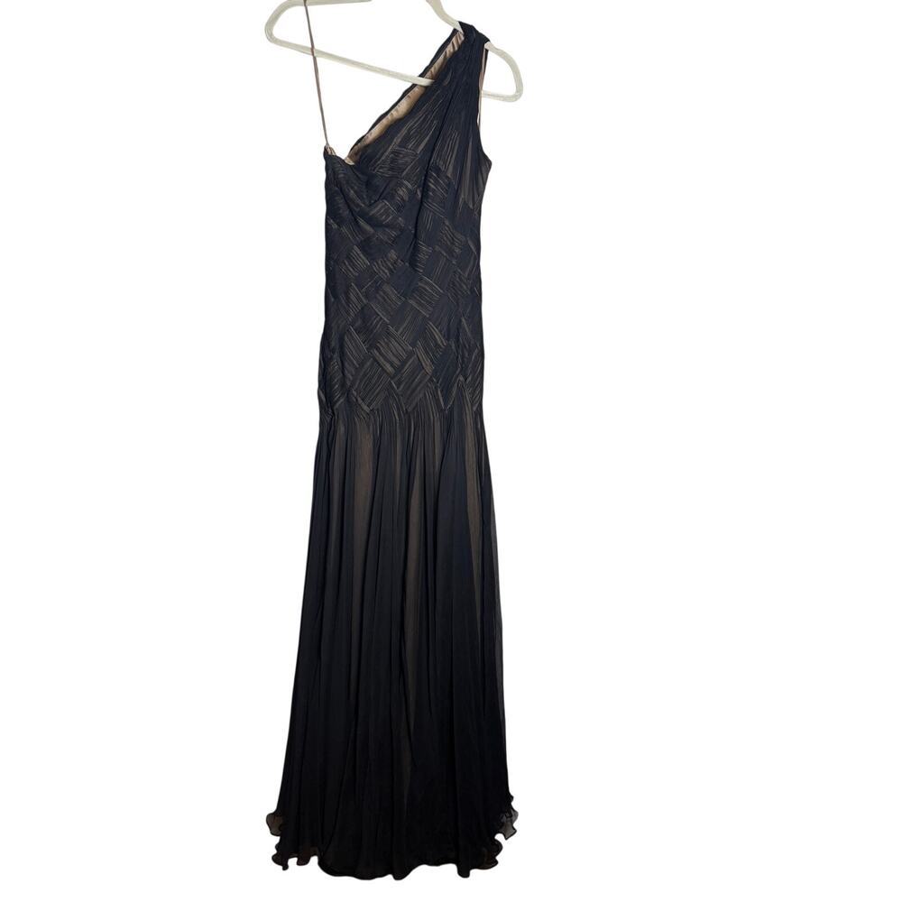 Tadashi Shoji Black One Shoulder Silk Gown Sz. 6 - Picture 2 of 12